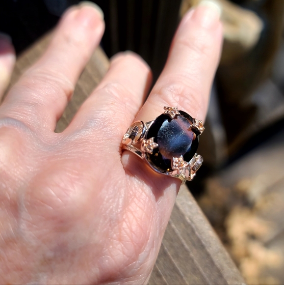 Sz 8 STUNNING large Smokey Lemon Quarts STAR rose gold findings - Picture 8 of 13